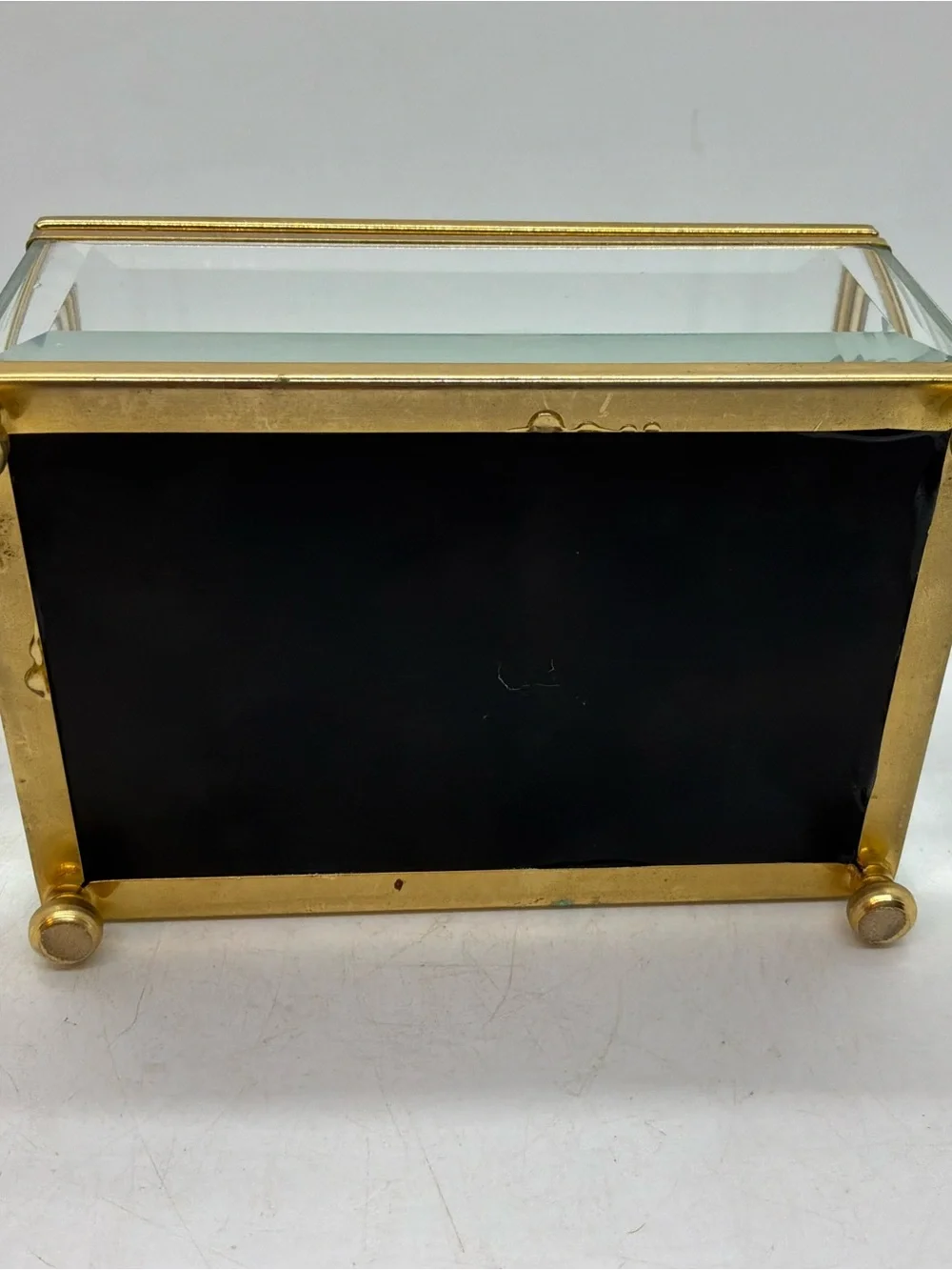 Vintage Hinged Jewelry Box Brass Beveled Glass Mirrored Trinket Jewelry Box